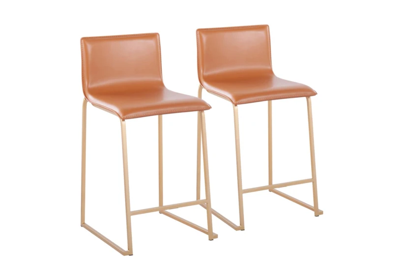 Cara Gold Metal and Carmel Faux Leather Counter Stool Set of 2 - 360