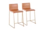 Cara Gold Metal and Carmel Faux Leather Counter Stool Set of 2 - Signature