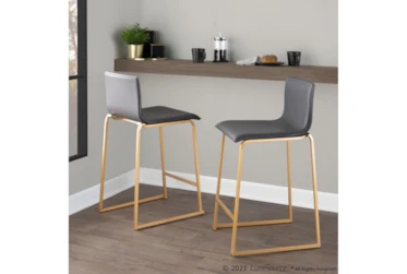 Cara Gold Metal and Grey Faux Leather Counter Stool Set of 2