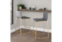 Cara Gold Metal and Grey Faux Leather Counter Stool Set of 2 - Room
