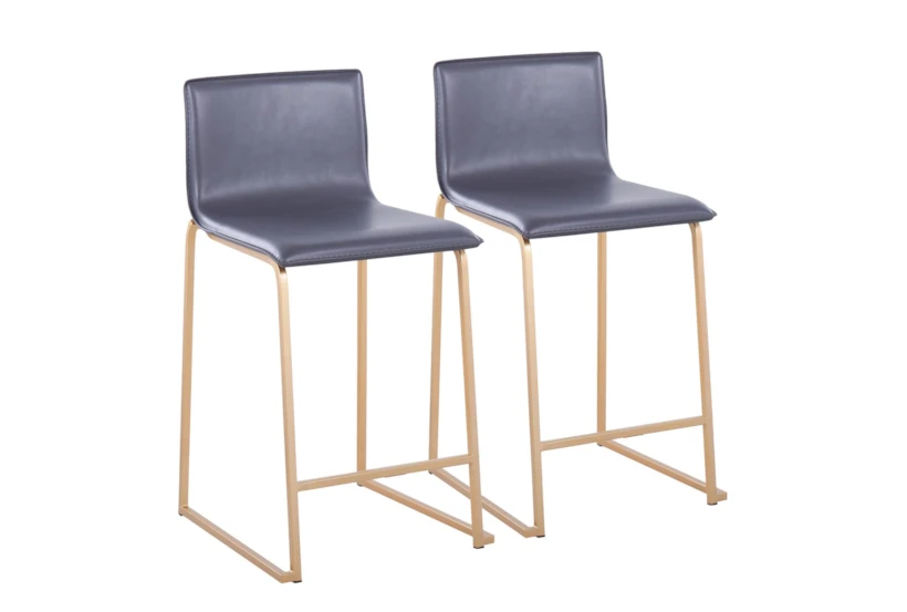 Cara Gold Metal and Grey Faux Leather Counter Stool Set of 2 - 360