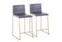 Cara Gold Metal and Grey Faux Leather Counter Stool Set of 2 - Signature