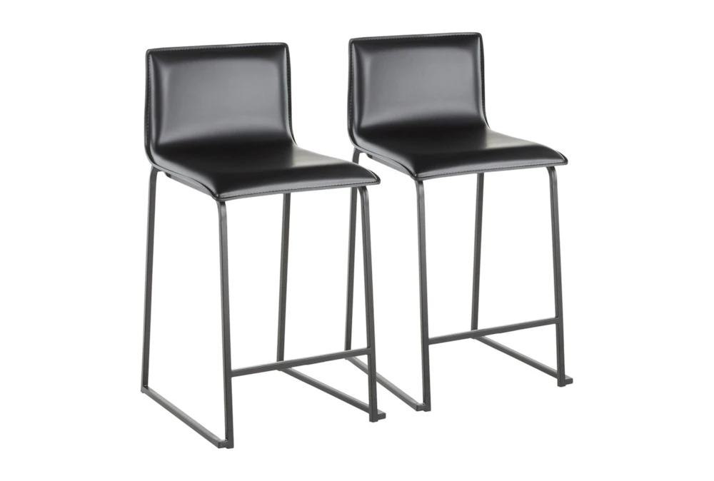 Cara Black Metal and Black Faux Leather Counter Stool Set of 2