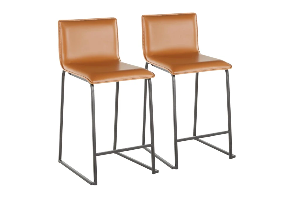 Cara Black Metal and Carmel Faux Leather Counter Stool Set of 2