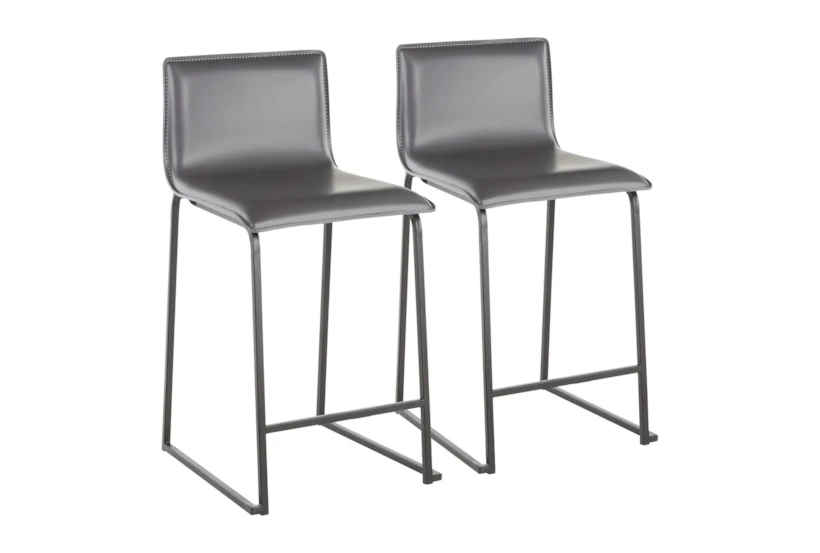 Cara Black Metal and Grey Faux Leather Counter Stool Set of 2 - 360