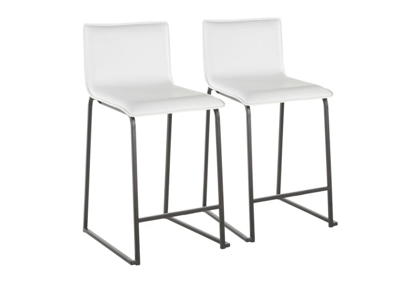 Cara Black Metal and White Faux Leather Counter Stool Set of 2 - 360