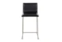 Cara Brushed Stainless and Black Faux Leather Counter Stool Set of 2 - Front