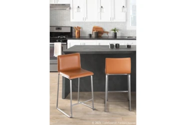 Cara Brushed Stainless and Carmel Faux Leather Counter Stool Set of 2