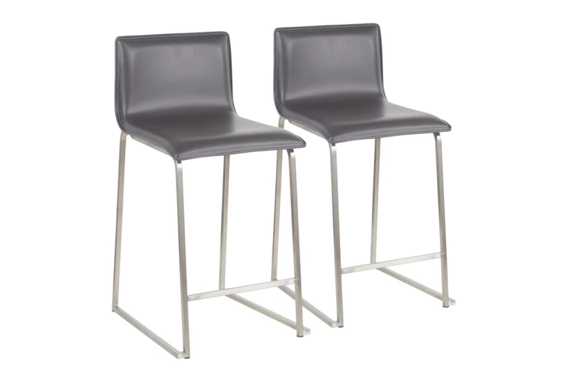 Cara Brushed Stainless and Grey Faux Leather Counter Stool Set of 2 - 360