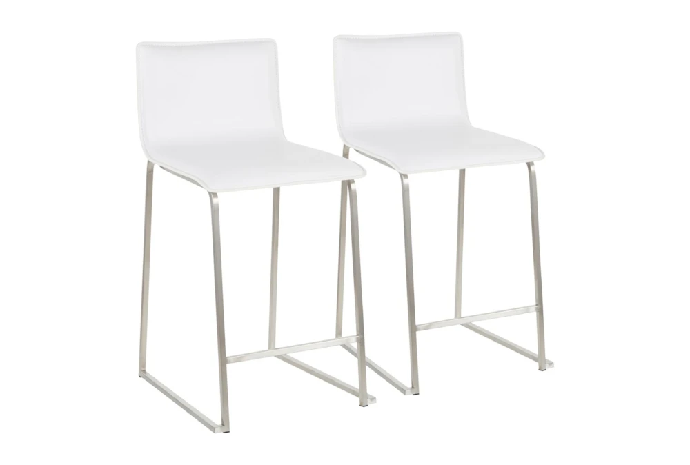 Cara Brushed Stainless and White Faux Leather Counter Stool Set of 2