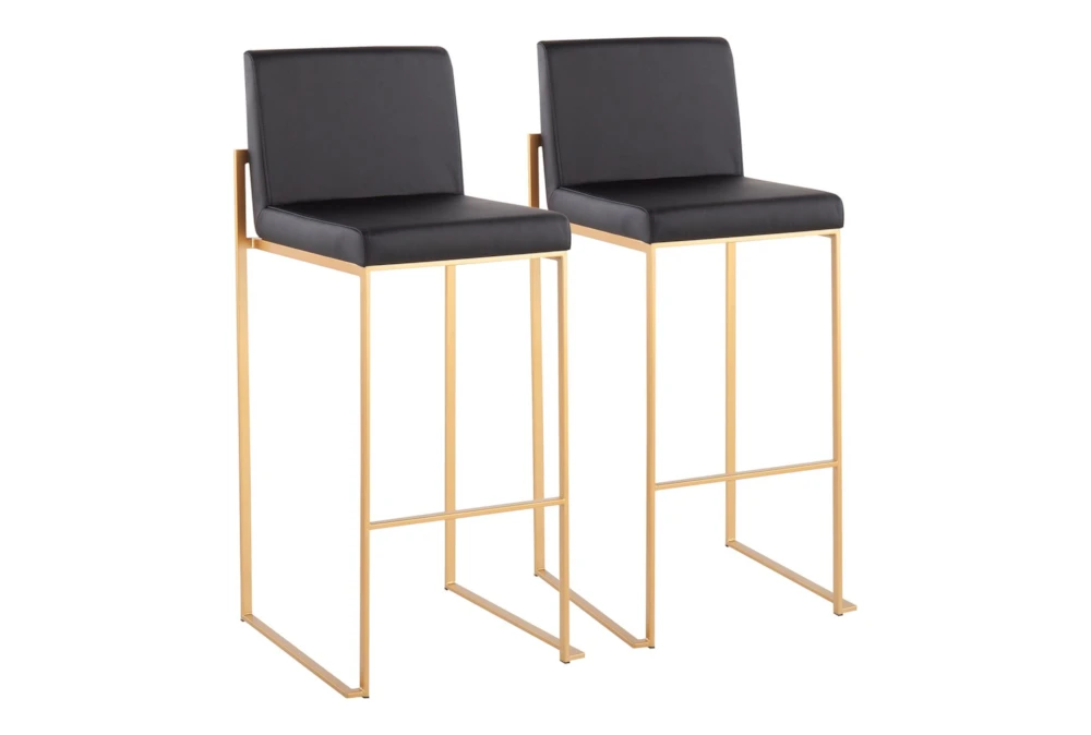 Ian Black Faux Leather High Back Gold Steel Barstool Set of 2