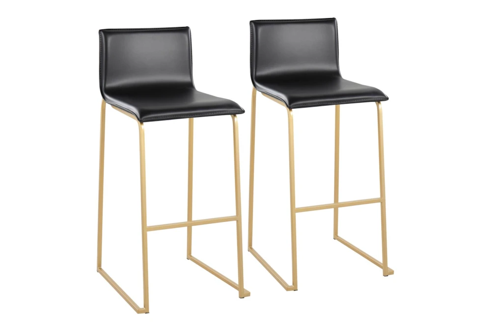 Cara Gold Steel and Black Faux Leather Bar Stool Set of 2