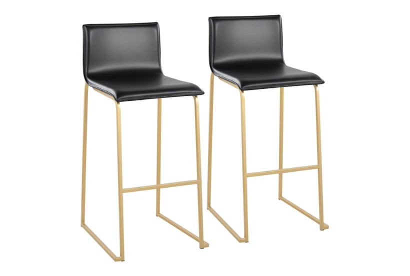 Cara Gold Steel and Black Faux Leather Bar Stool Set of 2 - 360