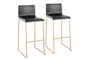Cara Gold Steel and Black Faux Leather Bar Stool Set of 2 - Signature