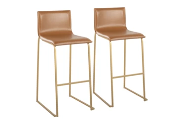 Cara Gold Steel and Carmel Faux Leather Bar Stool Set of 2