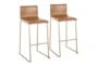Cara Gold Steel and Carmel Faux Leather Bar Stool Set of 2 - Signature