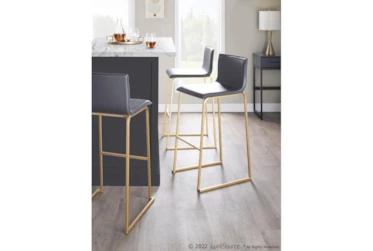 Cara Gold Steel and Grey Faux Leather Bar Stool Set of 2