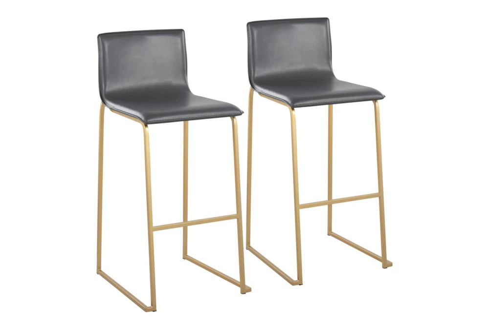 Cara Gold Steel and Grey Faux Leather Bar Stool Set of 2