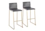 Cara Gold Steel and Grey Faux Leather Bar Stool Set of 2 - Signature
