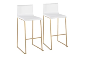 Cara Gold Steel and White Faux Leather Bar Stool Set of 2
