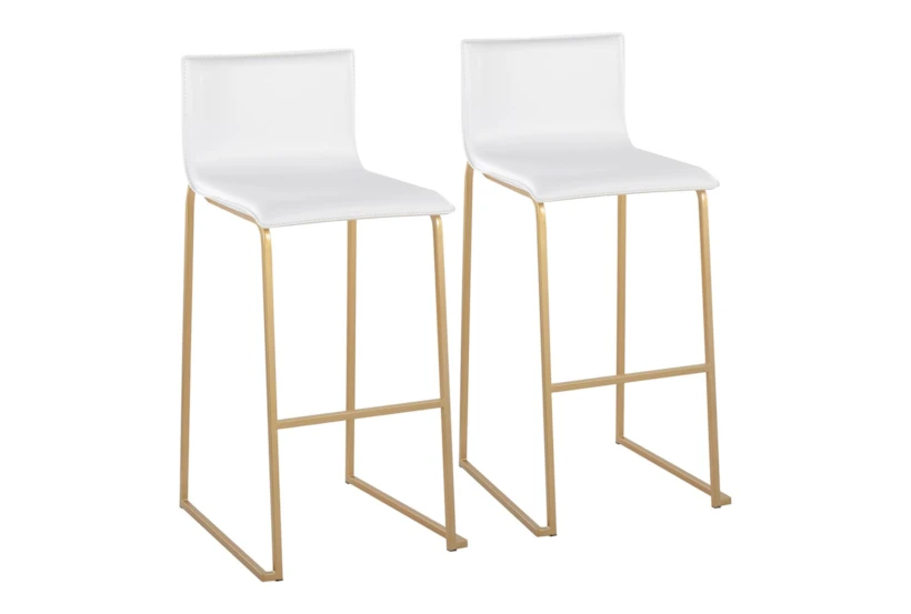 Cara Gold Steel and White Faux Leather Bar Stool Set of 2 - 360