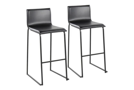 Cara Black Steel and Black Faux Leather Bar Stool Set of 2