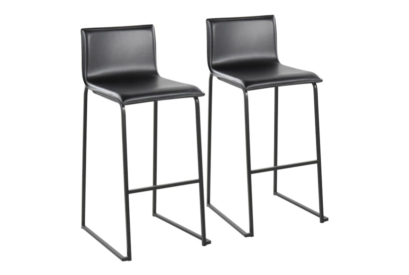 Cara Black Steel and Black Faux Leather Bar Stool Set of 2 - 360