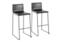 Cara Black Steel and Black Faux Leather Bar Stool Set of 2 - Signature