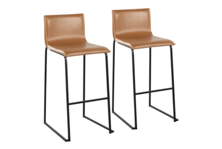Cara Black Steel and Carmel Faux Leather Bar Stool Set of 2