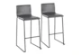 Cara Black Steel and Grey Faux Leather Bar Stool Set of 2 - Signature