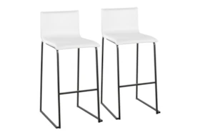 Cara Black Steel and White Faux Leather Bar Stool Set of 2