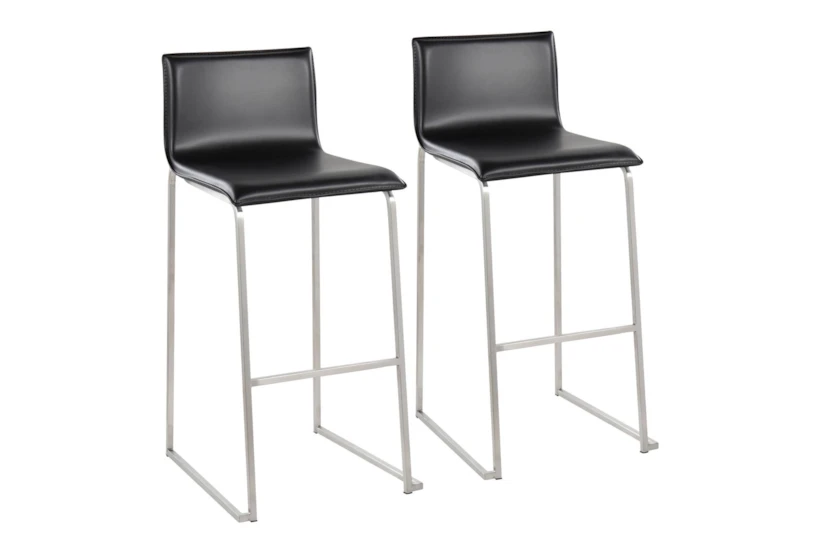 Cara Stainless Steel and Black Faux Leather Bar Stool Set of 2 - 360