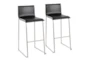 Cara Stainless Steel and Black Faux Leather Bar Stool Set of 2 - Signature