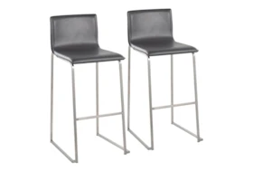 Cara Stainless Steel and Grey Faux Leather Bar Stool Set of 2