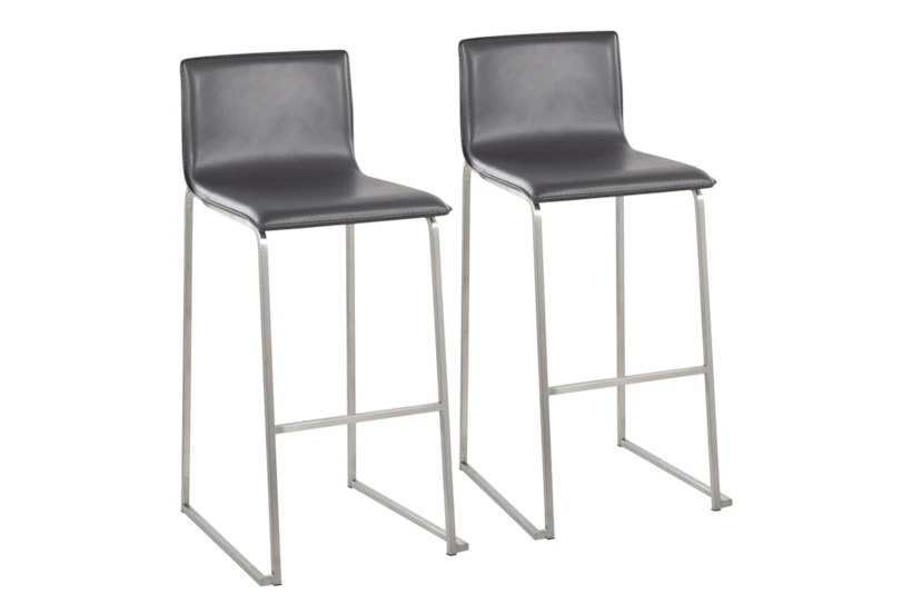 Cara Stainless Steel and Grey Faux Leather Bar Stool Set of 2 - 360