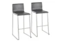 Cara Stainless Steel and Grey Faux Leather Bar Stool Set of 2 - Signature