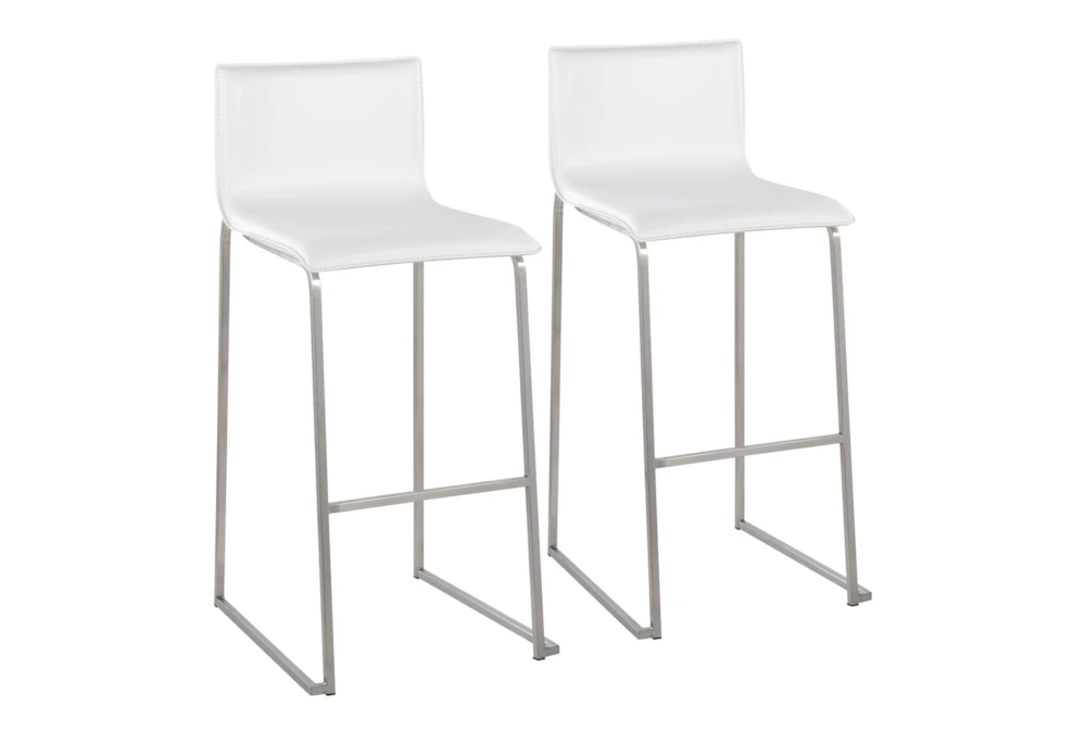 Cara Stainless Steel and White Faux Leather Bar Stool Set of 2