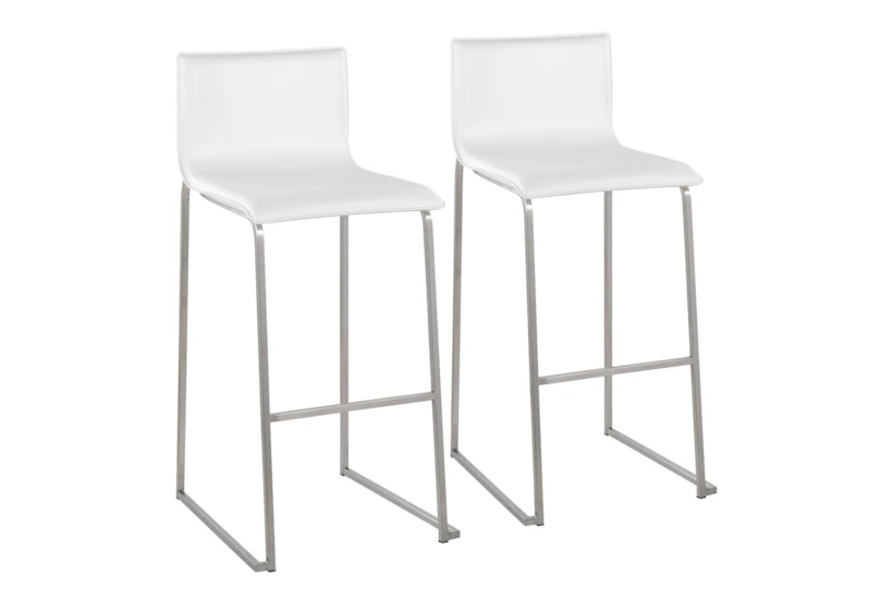 Cara Stainless Steel and White Faux Leather Bar Stool Set of 2 - 360