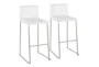Cara Stainless Steel and White Faux Leather Bar Stool Set of 2 - Signature