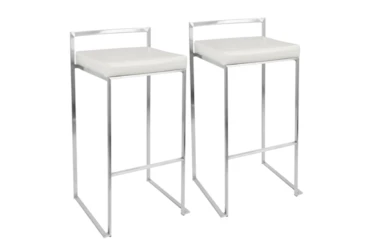 Ian White Faux Leather Low Back Stackable Barstool Set of 2