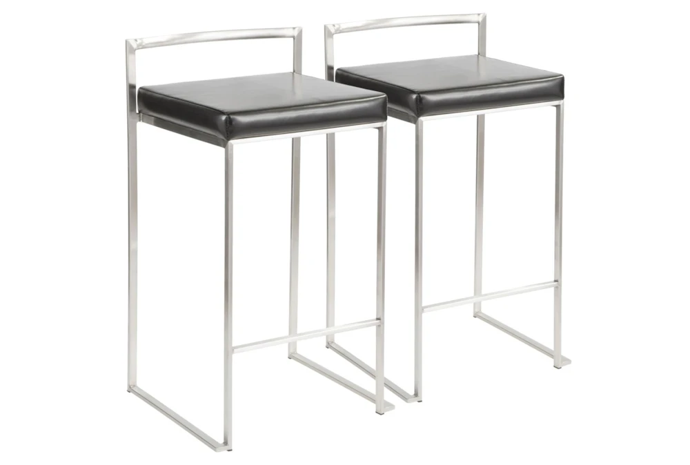 Ian Black Faux Leather Low Back Stackable Counter Height Set of 2