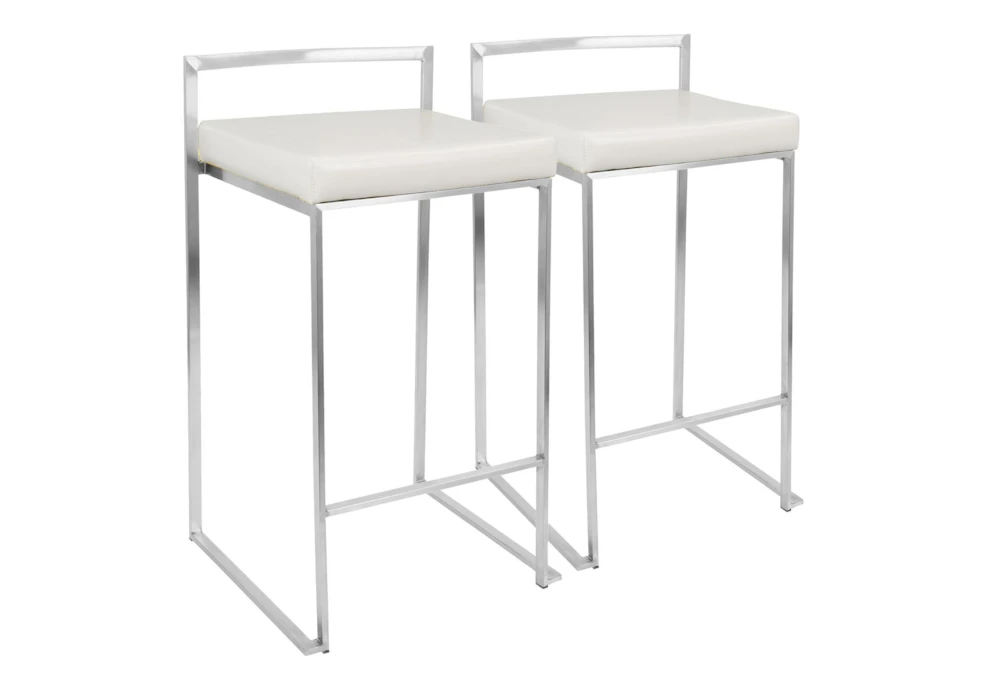 Ian White Faux Leather Low Back Stackable Counter Height Set of 2