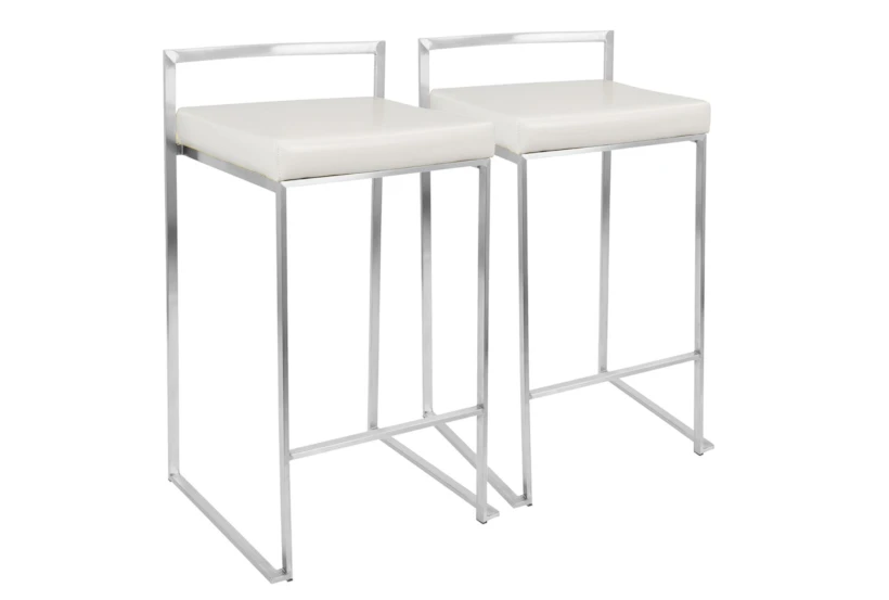 Ian White Faux Leather Low Back Stackable Counter Height Set of 2 - 360
