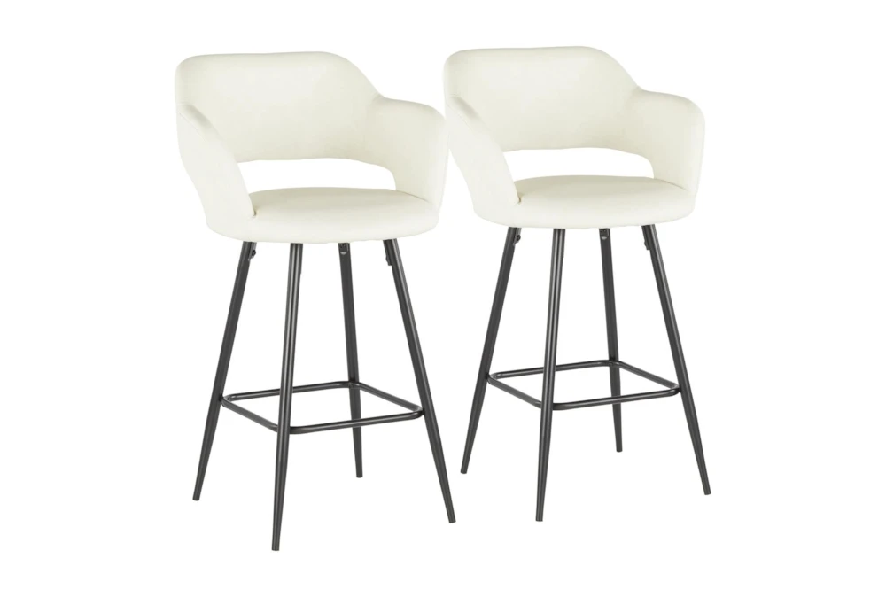 Marta Black Metal and Cream Faux Leather Counter Stool Set Of 2