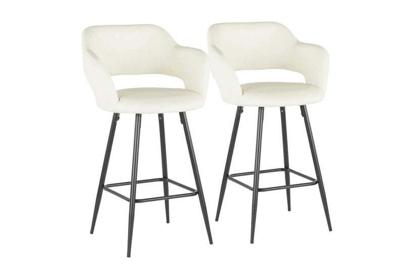 Marta Black Metal and Cream Faux Leather Counter Stool Set Of 2 - 360