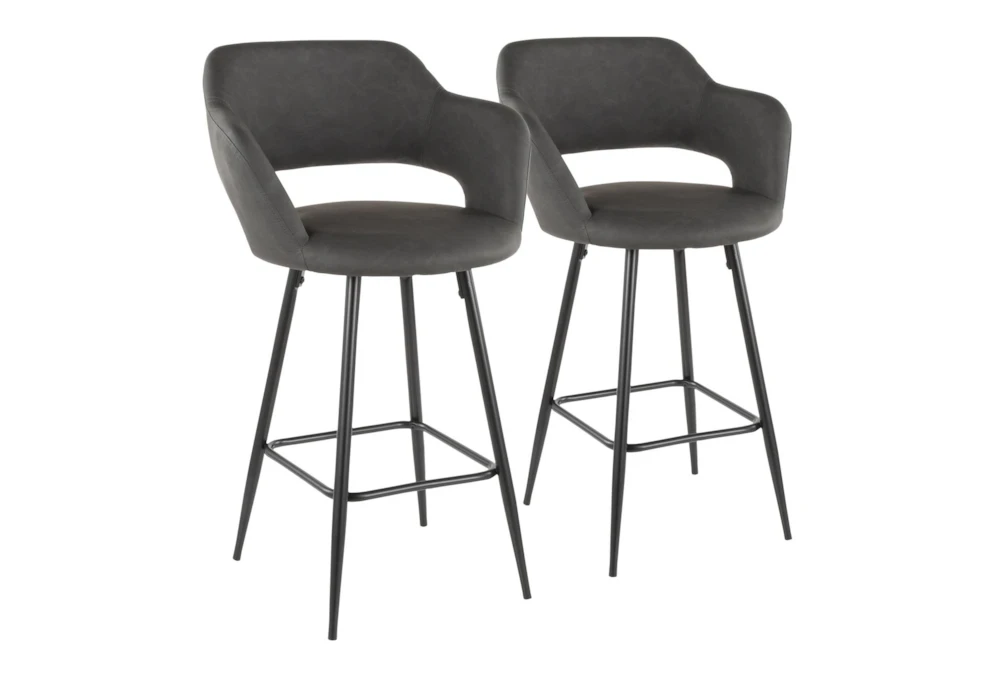 Marta Black Metal and Grey Faux Leather Counter Stool Set Of 2