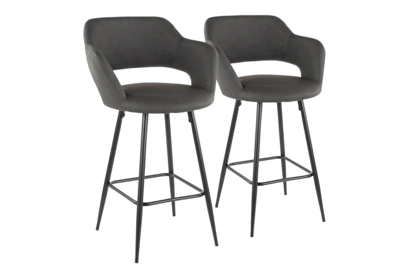 Marta Black Metal and Grey Faux Leather Counter Stool Set Of 2 - 360