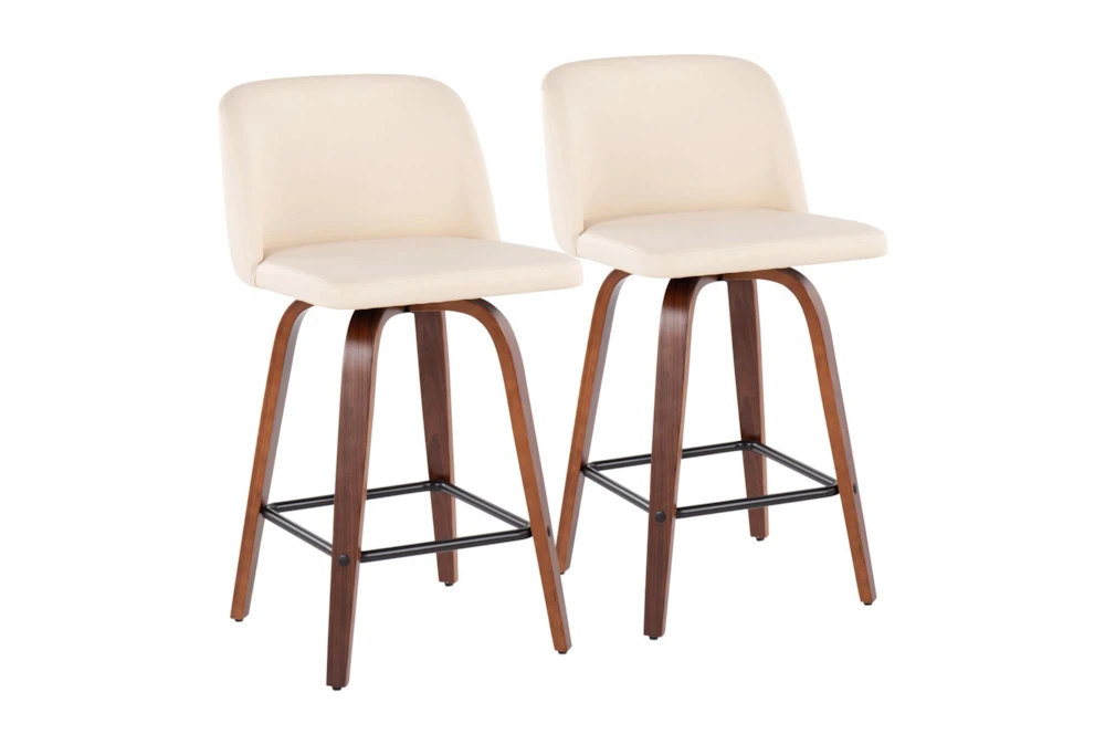 Tori Walnut and Cream Faux Leather Counter Stool Set Of 2