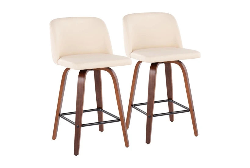 Tori Walnut and Cream Faux Leather Counter Stool Set Of 2 - 360