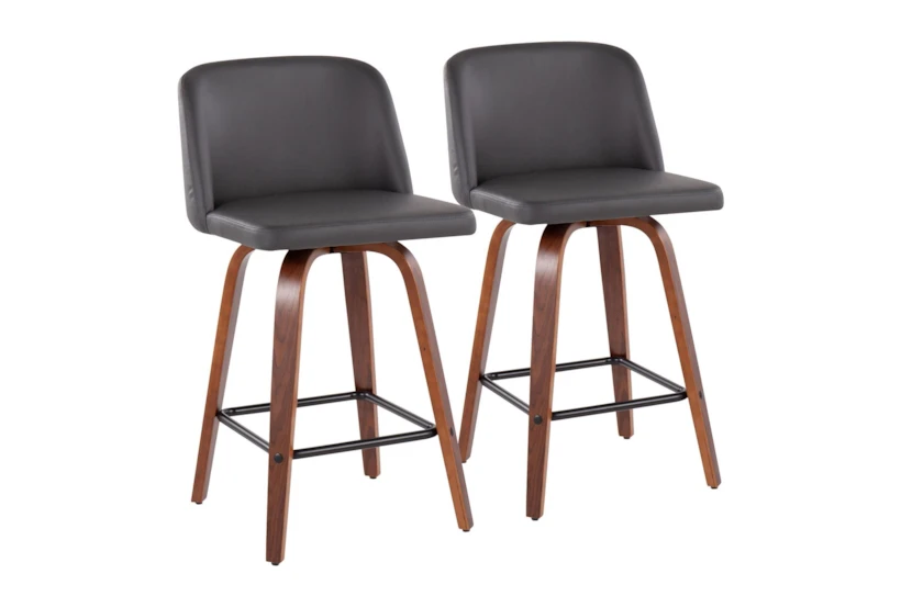 Tori Walnut and Grey Faux Leather Counter Stool Set Of 2 - 360